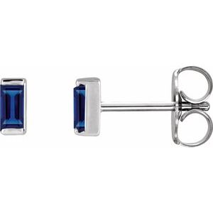 14K White Gold Straight Baguette Shape 4 X 2 Mm Natural Blue Sapphire Channel-Set Earring