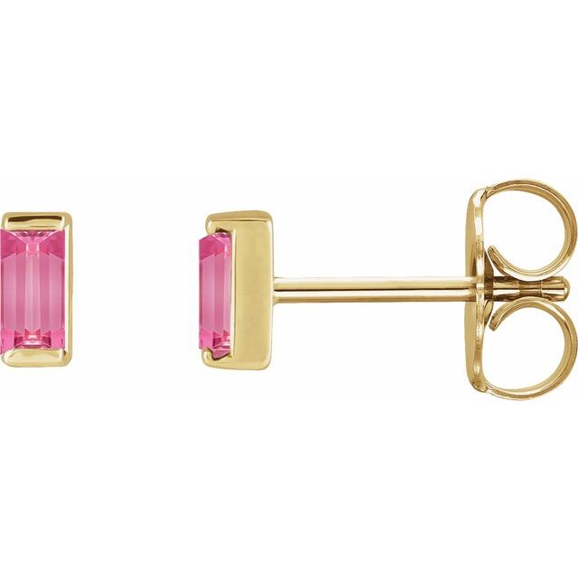 14K Yellow Gold Straight Baguette 4 X 2 Mm Friction Polished Natural Pink Tourmaline Channel-Set Earring