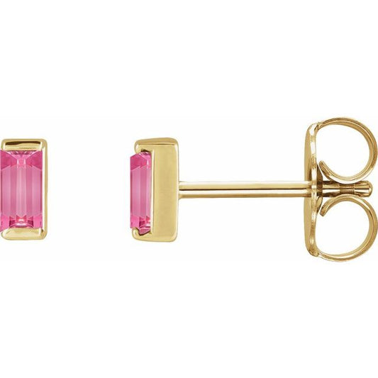 14K Yellow Gold Straight Baguette 4 X 2 Mm Friction Polished Natural Pink Tourmaline Channel-Set Earring