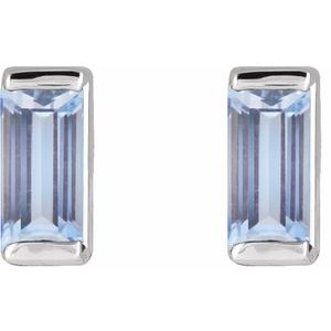 14K White Gold Straight Baguette Shape 4 X 2 Mm Natural Tanzanite Channel-Set Earring
