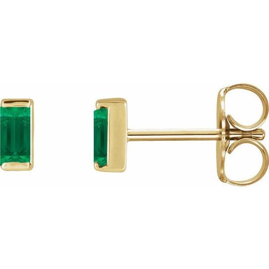 14K Yellow Gold Straight Baguette 4 X 2 Mm Friction Polished Lab Grown Emerald Channel-Set Earrings