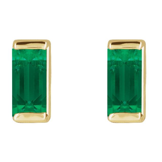 14K Yellow Gold Straight Baguette 4 X 2 Mm Friction Polished Lab Grown Emerald Channel-Set Earrings