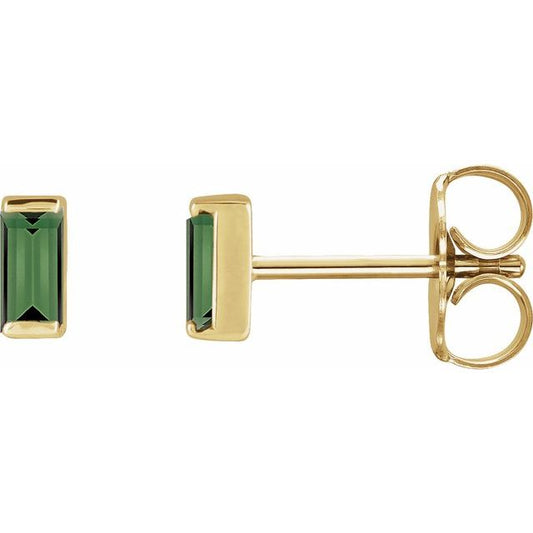 14K Yellow Gold Straight Baguette 4 X 2 Mm Friction Polished Natural Green Tourmaline Channel-Set Earrings