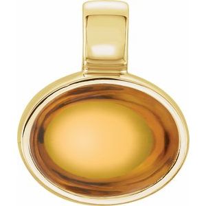 14K Yellow Gold Oval 8 X 6 Mm Natural Citrine Cabochon Bezel Pendant