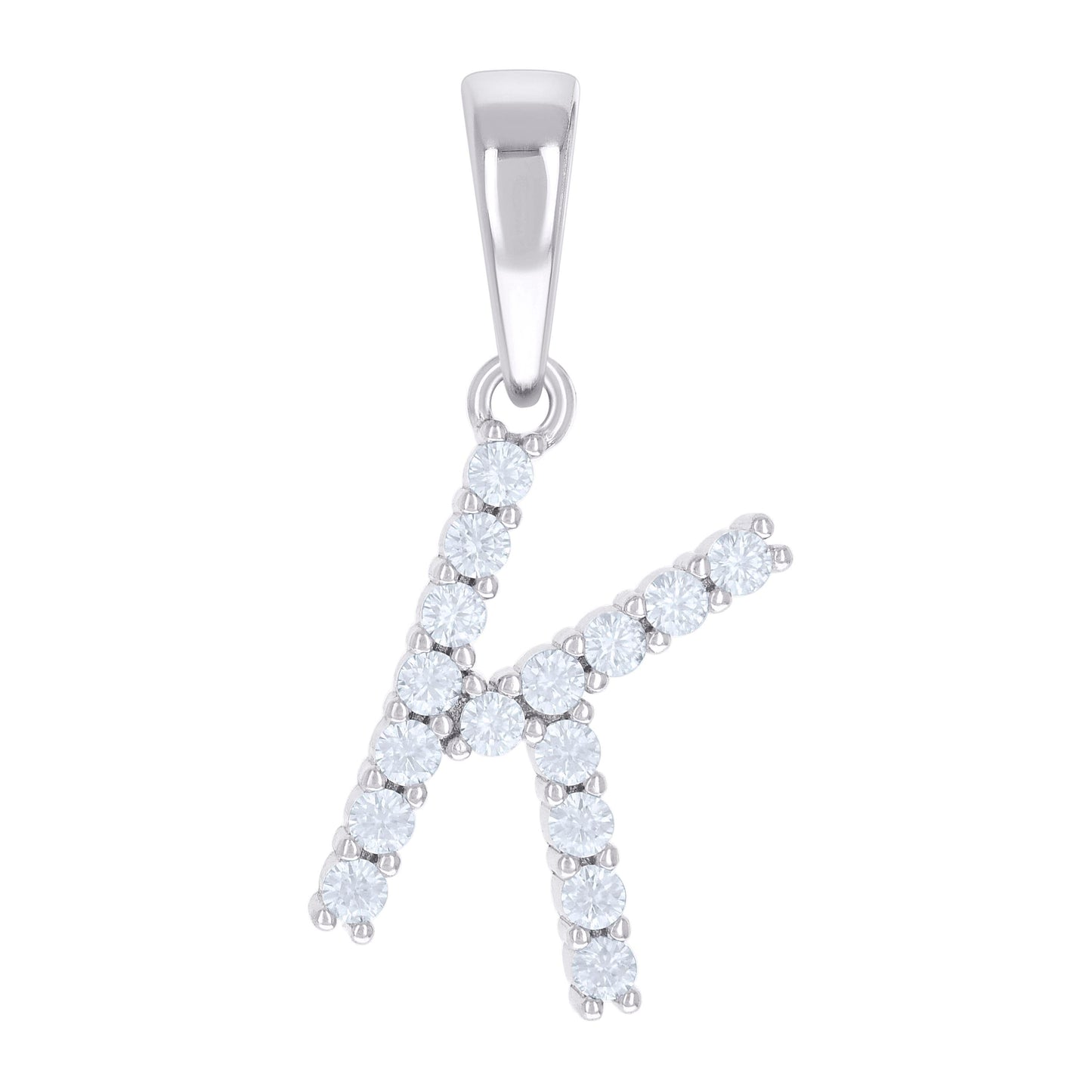 Sterling Silver Or Yellow-tone Unisex Cubic-Zirconia Initial Alphabet Charm Pendant