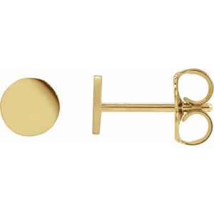 14K Yellow Gold 5 X 5 Mm Pair Friction Backs Polished Engravable Disc Earrings