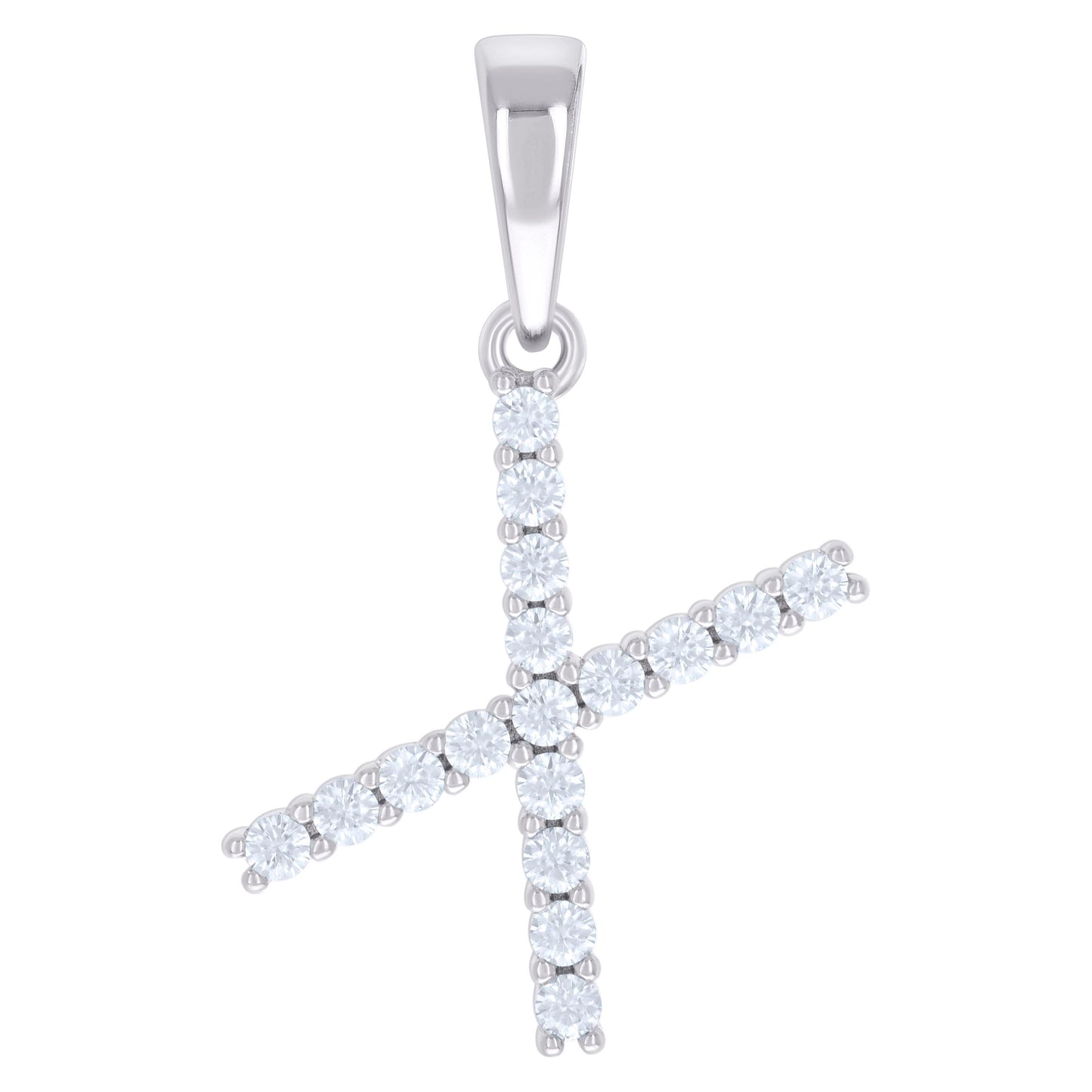 Sterling Silver Or Yellow-tone Unisex Cubic-Zirconia Initial Alphabet Charm Pendant