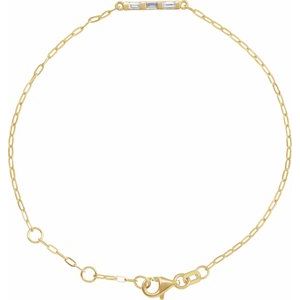 14K Yellow Gold 1/6 CTW Natural Diamond Three-Stone Bar 6-7 1/2" Link Bracelet
