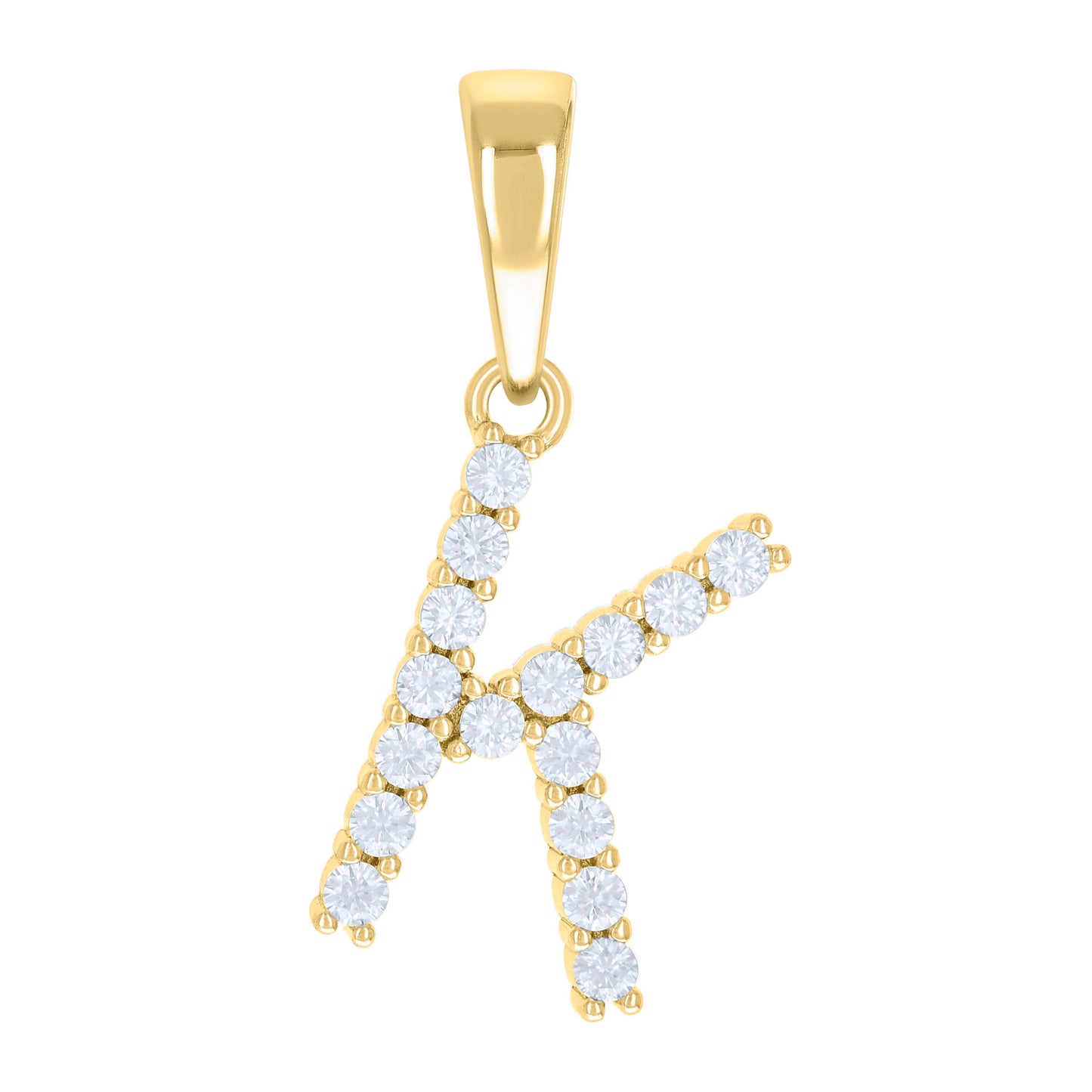 Sterling Silver Or Yellow-tone Unisex Cubic-Zirconia Initial Alphabet Charm Pendant
