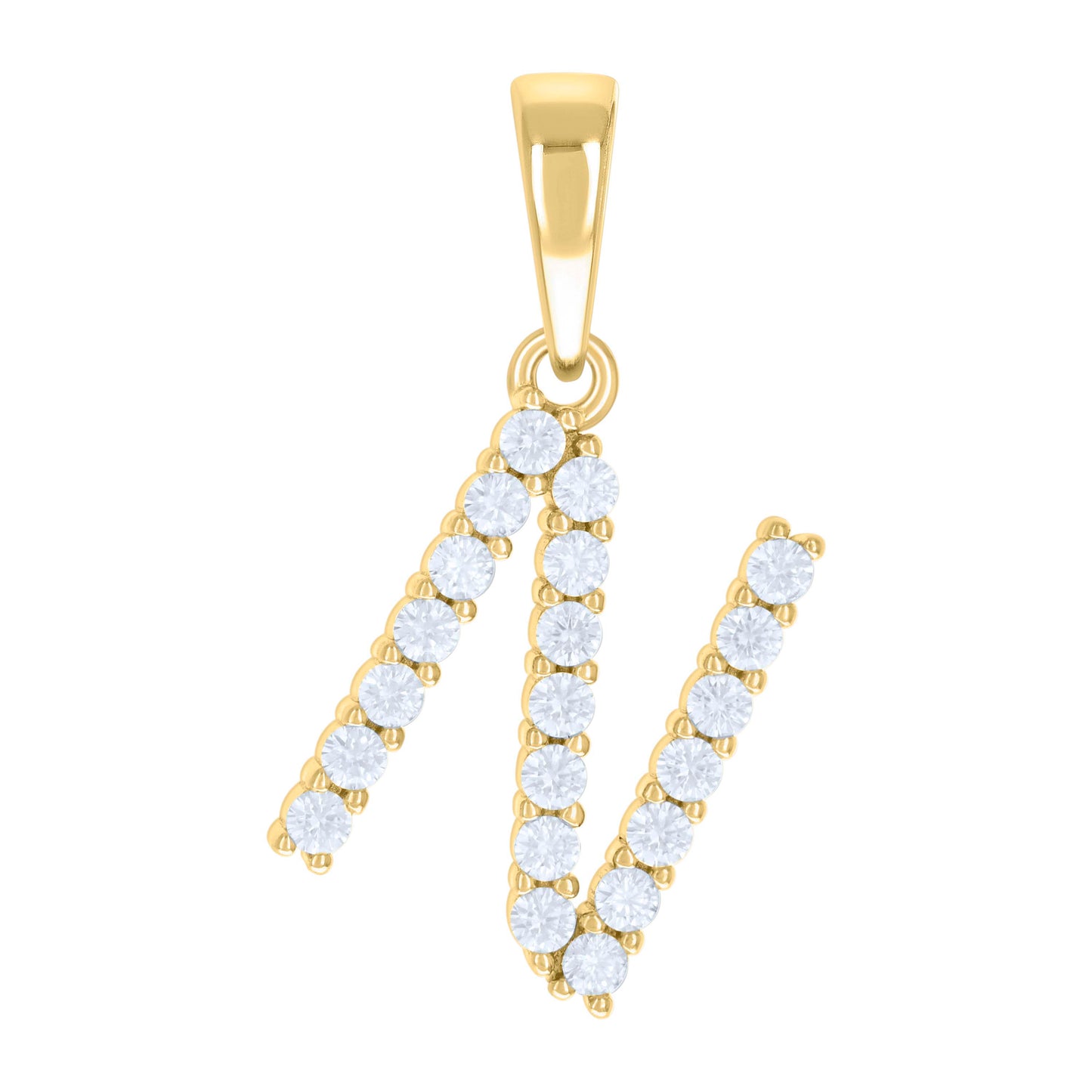Sterling Silver Or Yellow-tone Unisex Cubic-Zirconia Initial Alphabet Charm Pendant