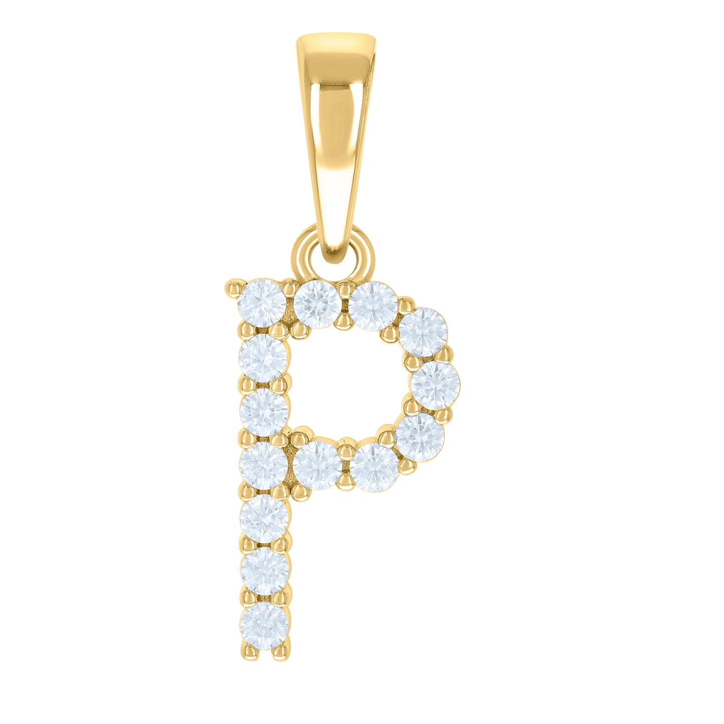 Sterling Silver Or Yellow-tone Unisex Cubic-Zirconia Initial Alphabet Charm Pendant