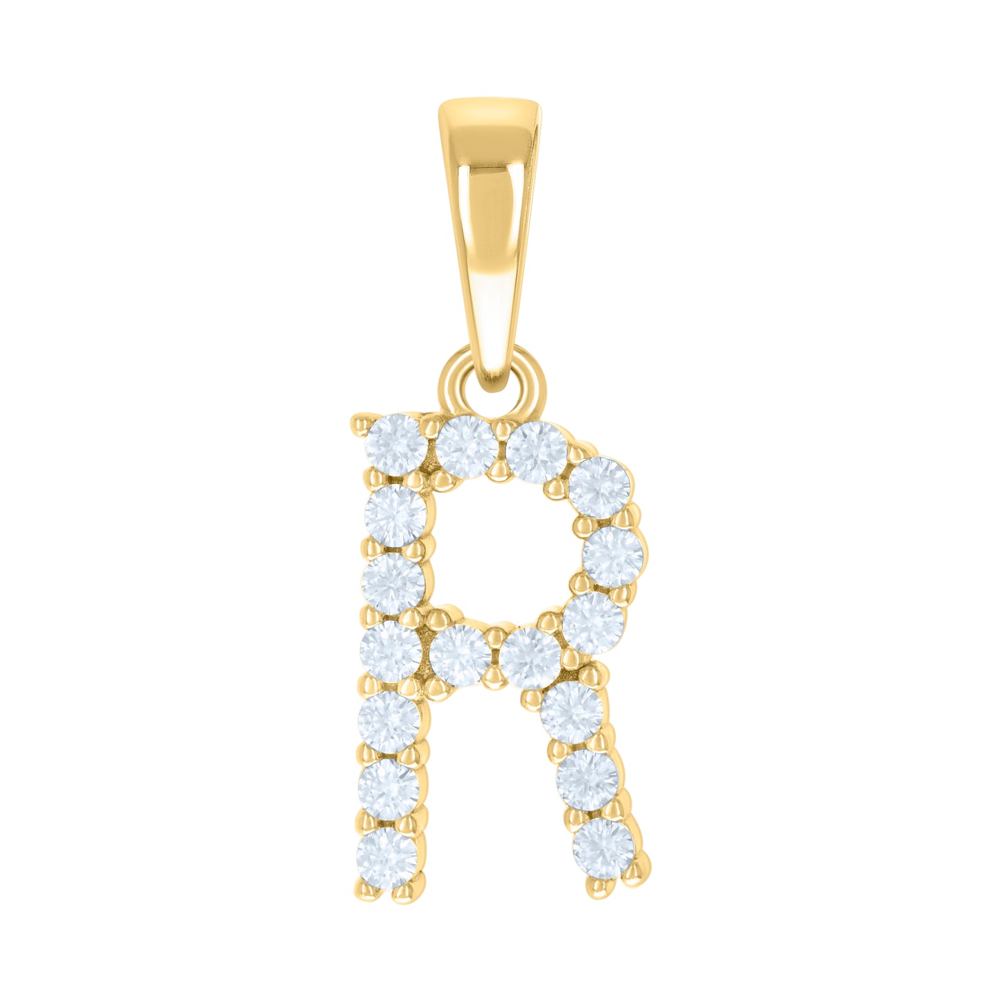 Sterling Silver Or Yellow-tone Unisex Cubic-Zirconia Initial Alphabet Charm Pendant