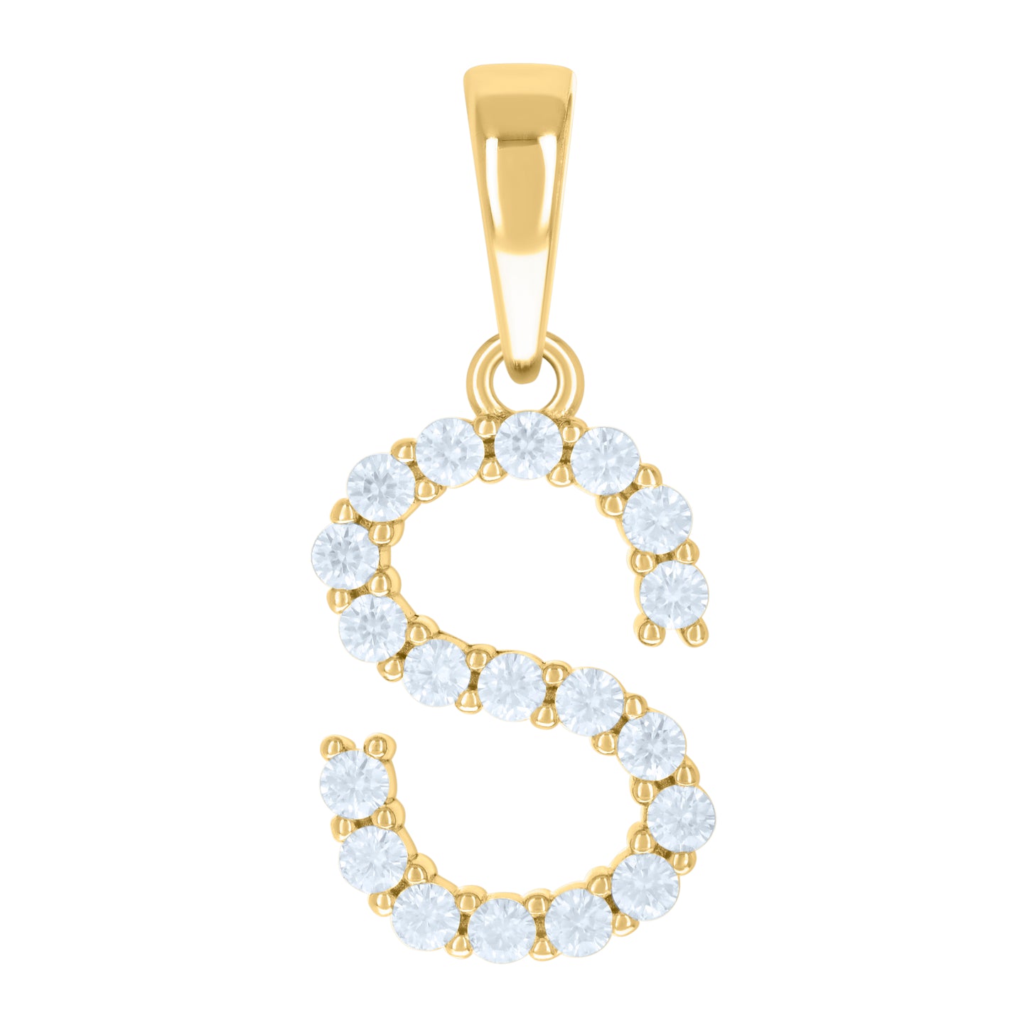Sterling Silver Or Yellow-tone Unisex Cubic-Zirconia Initial Alphabet Charm Pendant