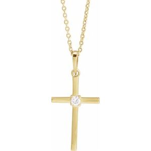 14K Yellow Gold Round 2.5Mm G-H I1 .06 Ct Natural Diamond Cross Necklace, Length: 18 In