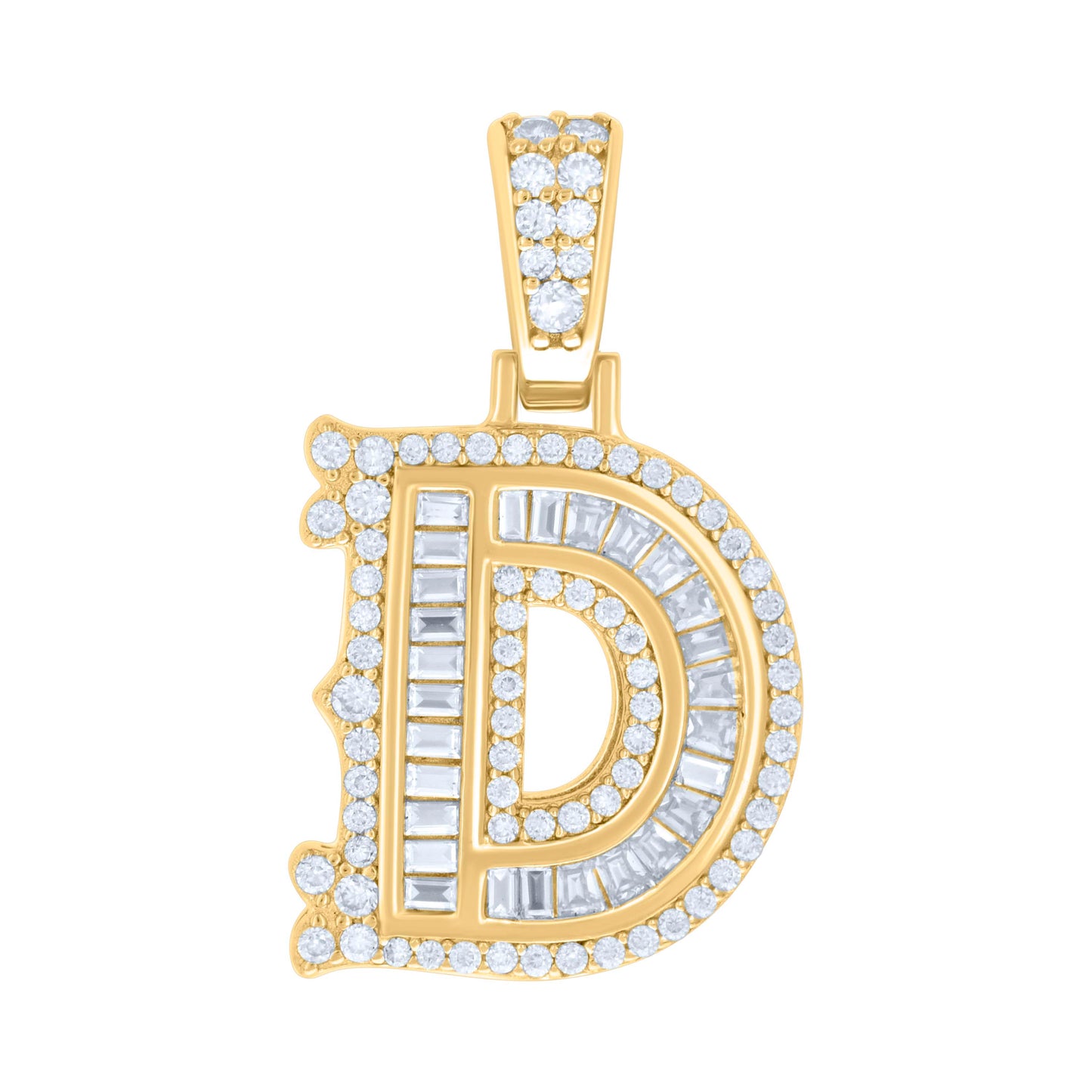 Sterling Silver Or Yellow-tone Unisex Baguette Round Moissanite 0.59ct Initial Alphabet Charm Pendant