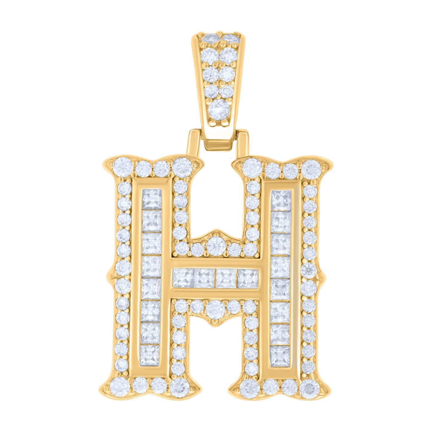 Sterling Silver Or Yellow-tone Unisex Baguette Round Moissanite 0.59ct Initial Alphabet Charm Pendant