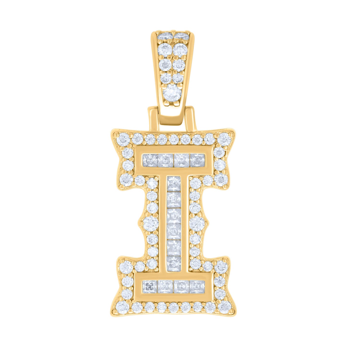 Sterling Silver Or Yellow-tone Unisex Baguette Round Moissanite 0.59ct Initial Alphabet Charm Pendant