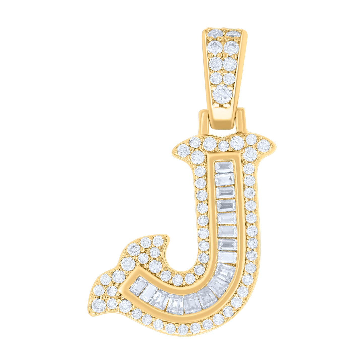 Sterling Silver Or Yellow-tone Unisex Baguette Round Moissanite 0.59ct Initial Alphabet Charm Pendant