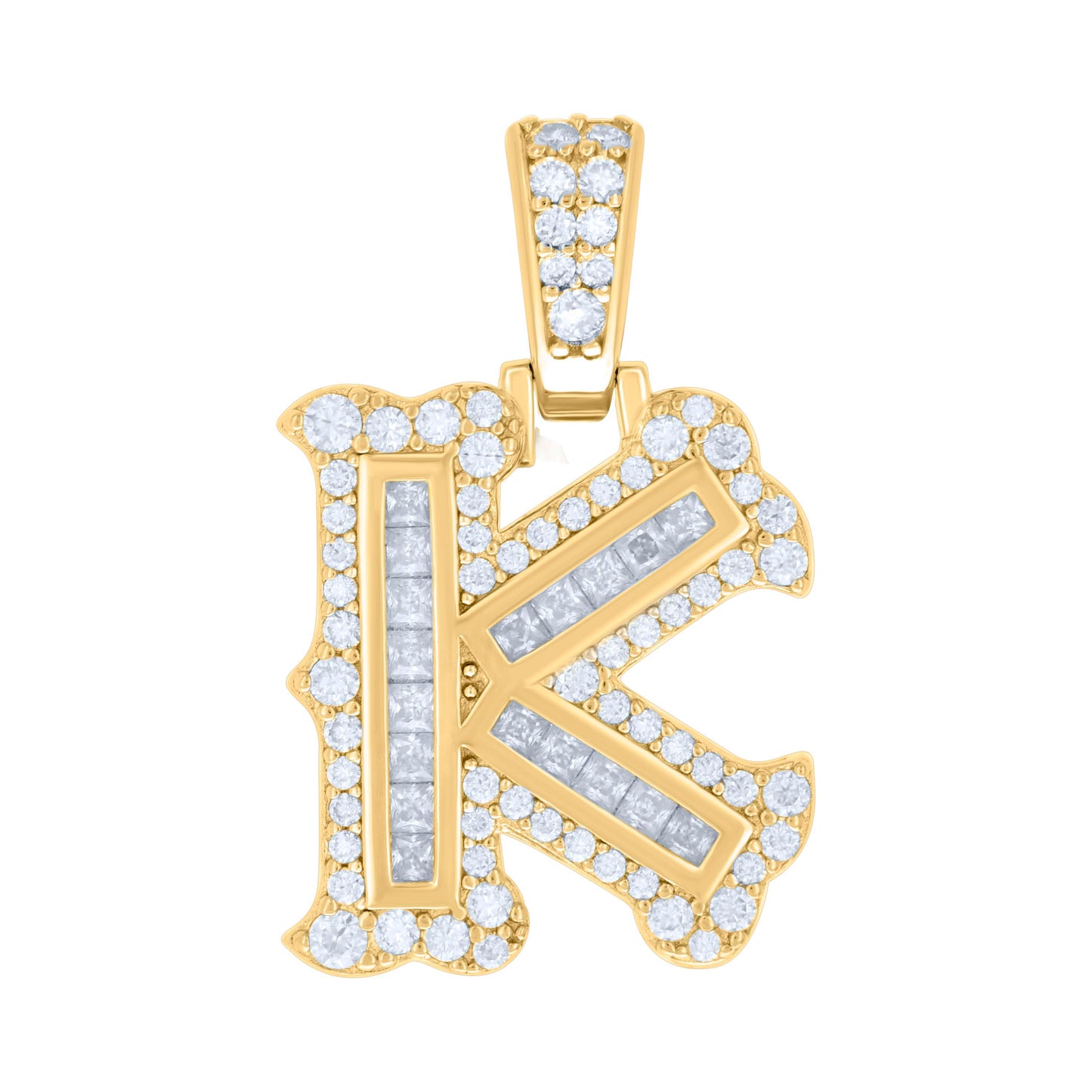 Sterling Silver Or Yellow-tone Unisex Baguette Round Moissanite 0.59ct Initial Alphabet Charm Pendant