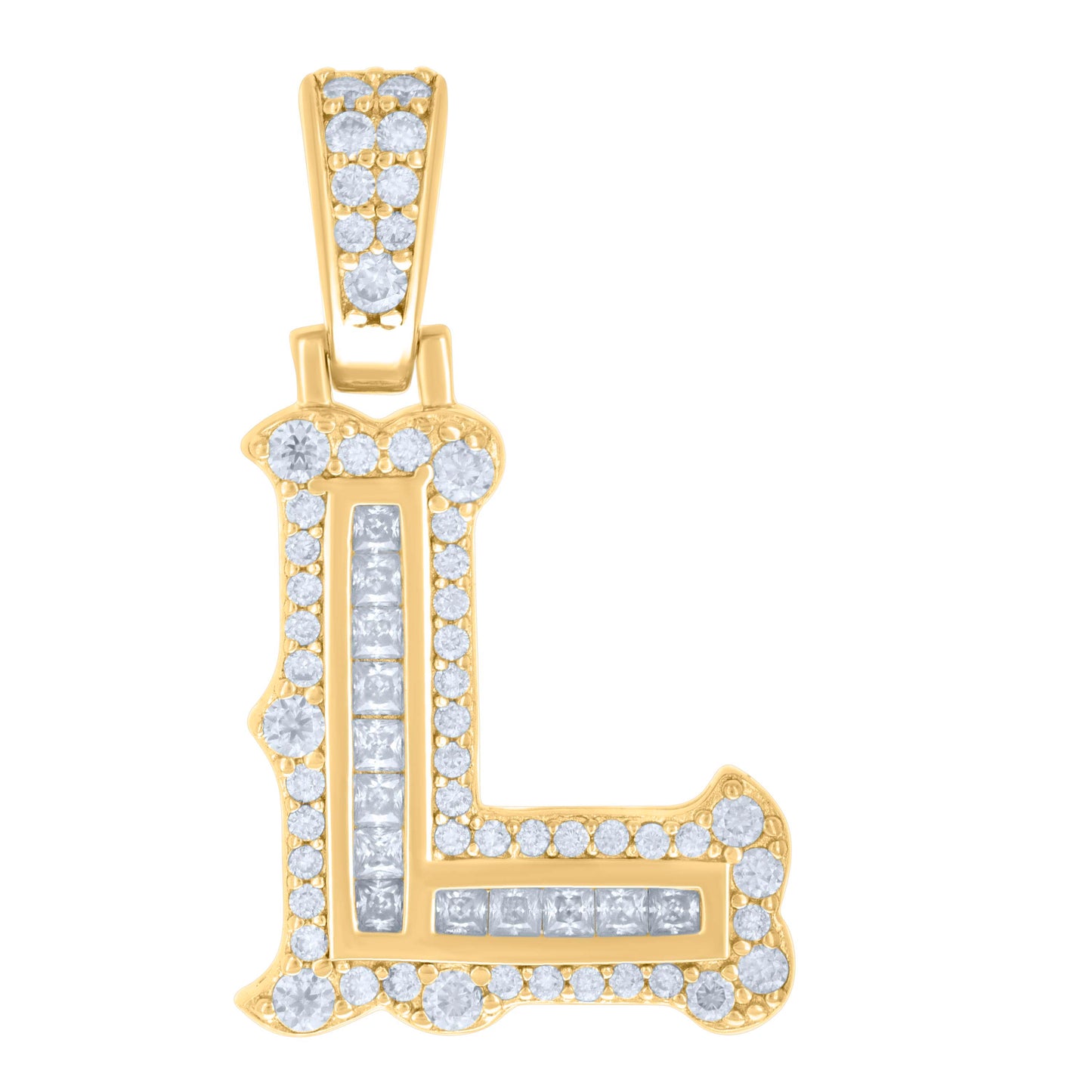 Sterling Silver Or Yellow-tone Unisex Baguette Round Moissanite 0.59ct Initial Alphabet Charm Pendant