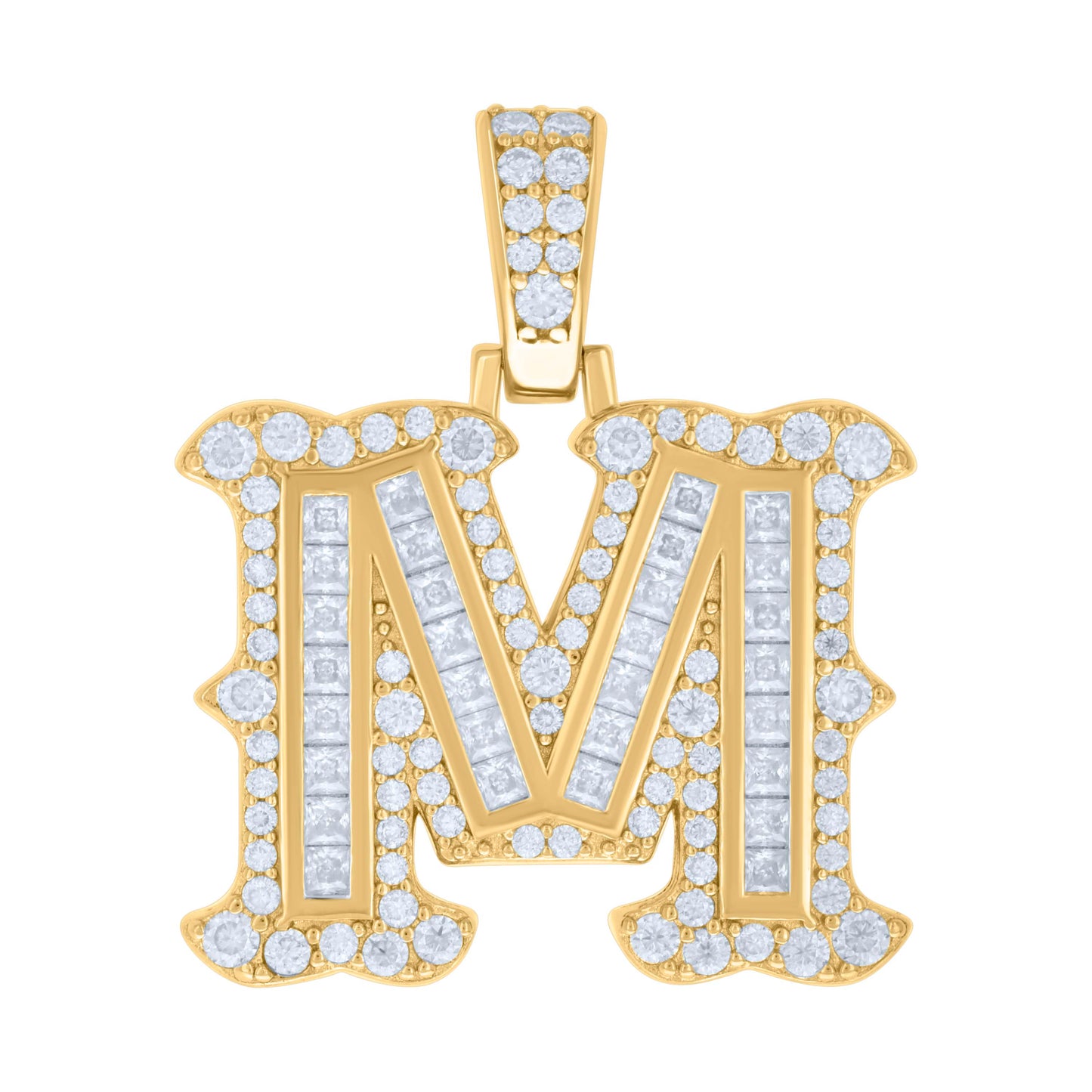 Sterling Silver Or Yellow-tone Unisex Baguette Round Moissanite 0.59ct Initial Alphabet Charm Pendant