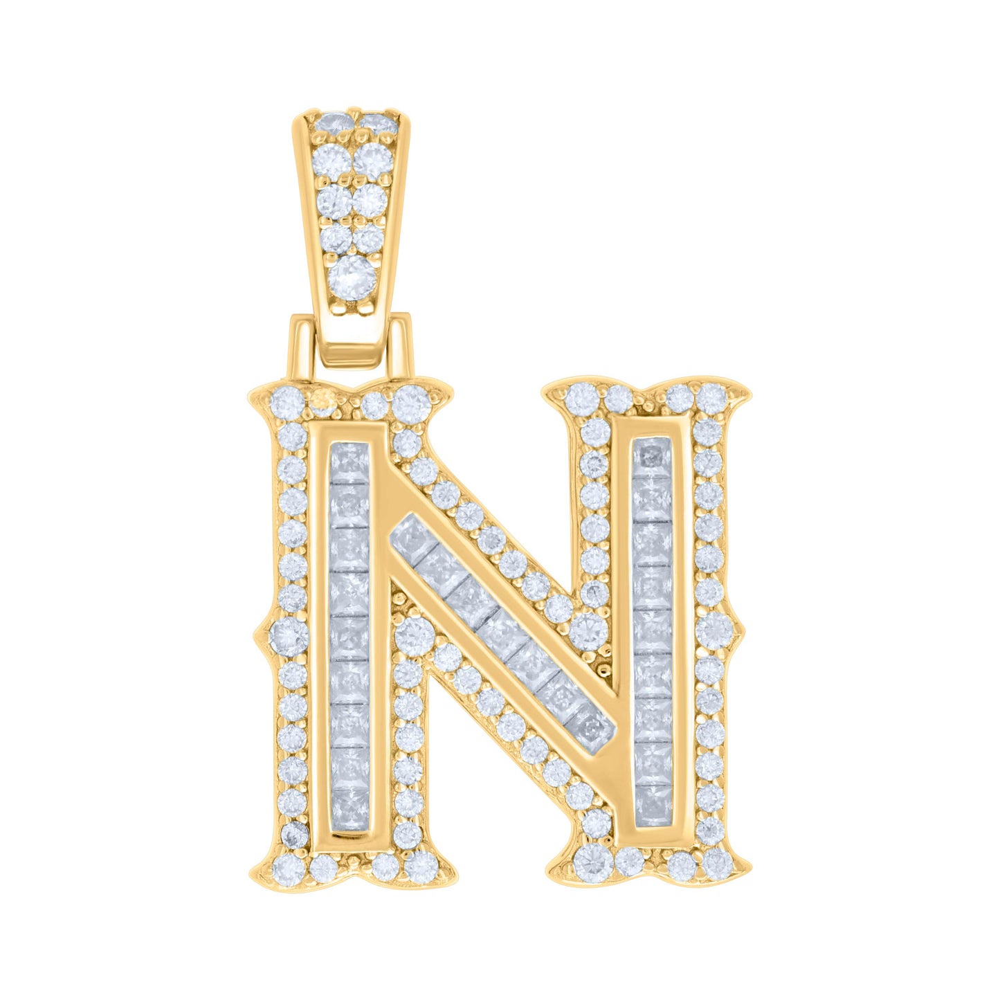 Sterling Silver Or Yellow-tone Unisex Baguette Round Moissanite 0.59ct Initial Alphabet Charm Pendant