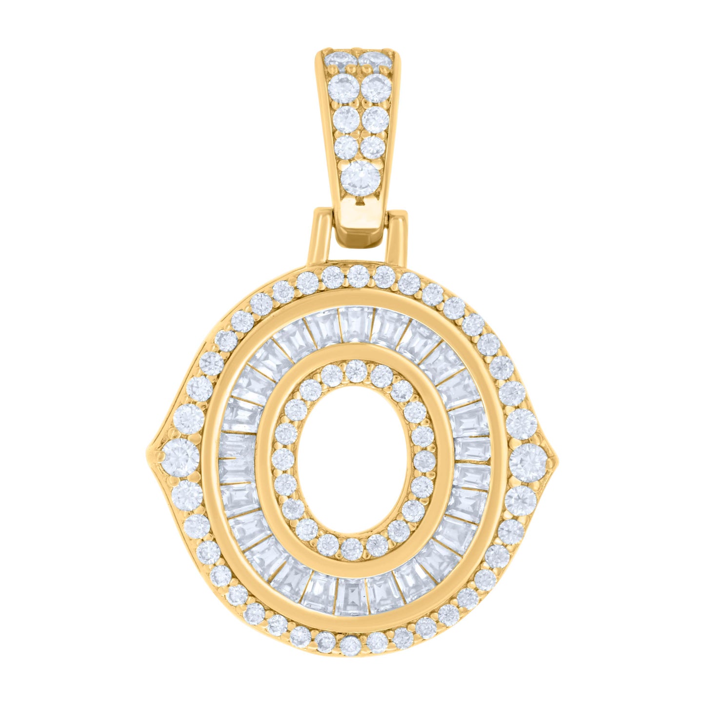 Sterling Silver Or Yellow-tone Unisex Baguette Round Moissanite 0.59ct Initial Alphabet Charm Pendant