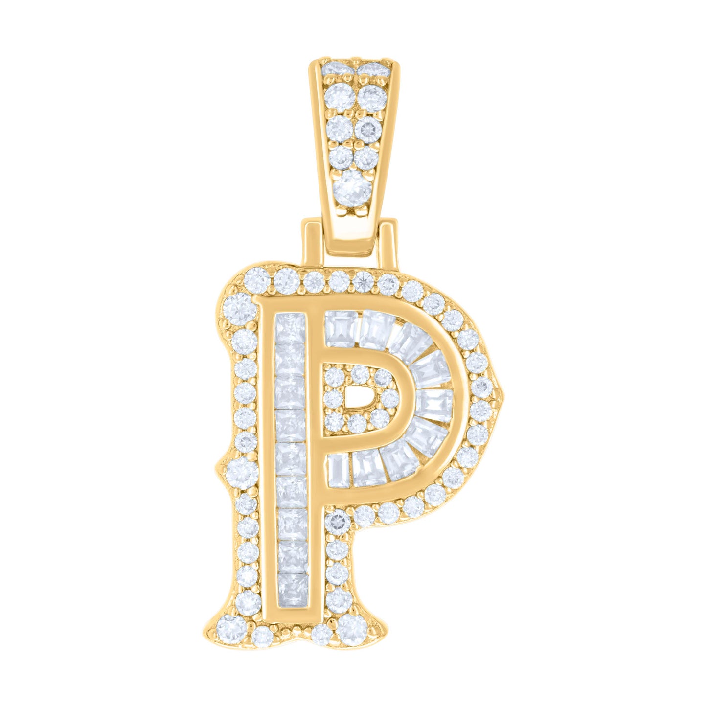 Sterling Silver Or Yellow-tone Unisex Baguette Round Moissanite 0.59ct Initial Alphabet Charm Pendant