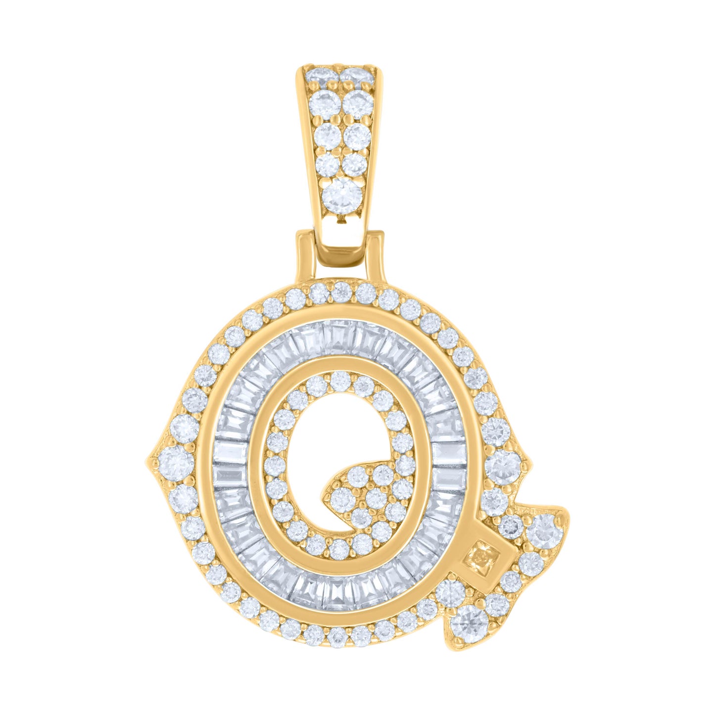 Sterling Silver Or Yellow-tone Unisex Baguette Round Moissanite 0.59ct Initial Alphabet Charm Pendant