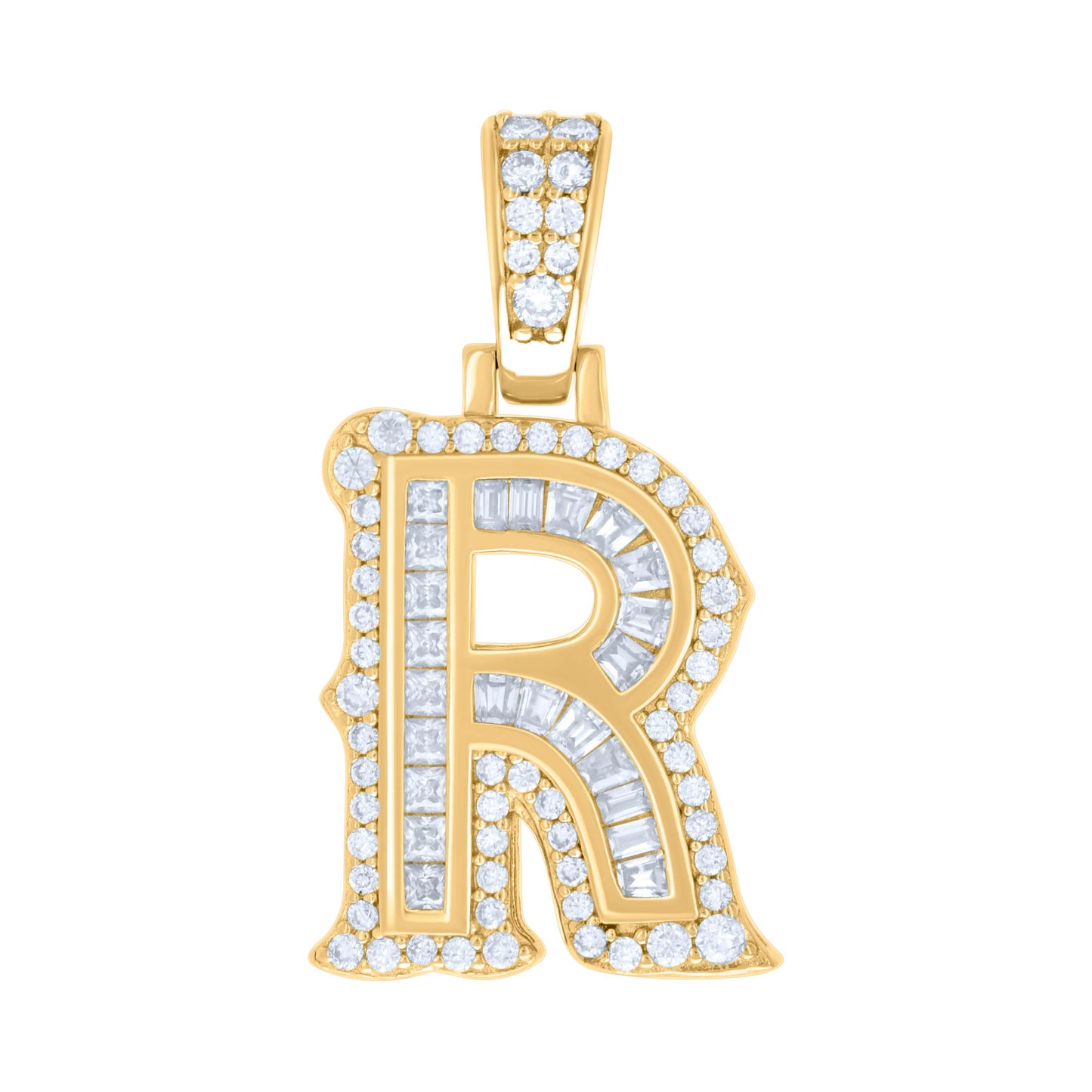 Sterling Silver Or Yellow-tone Unisex Baguette Round Moissanite 0.59ct Initial Alphabet Charm Pendant