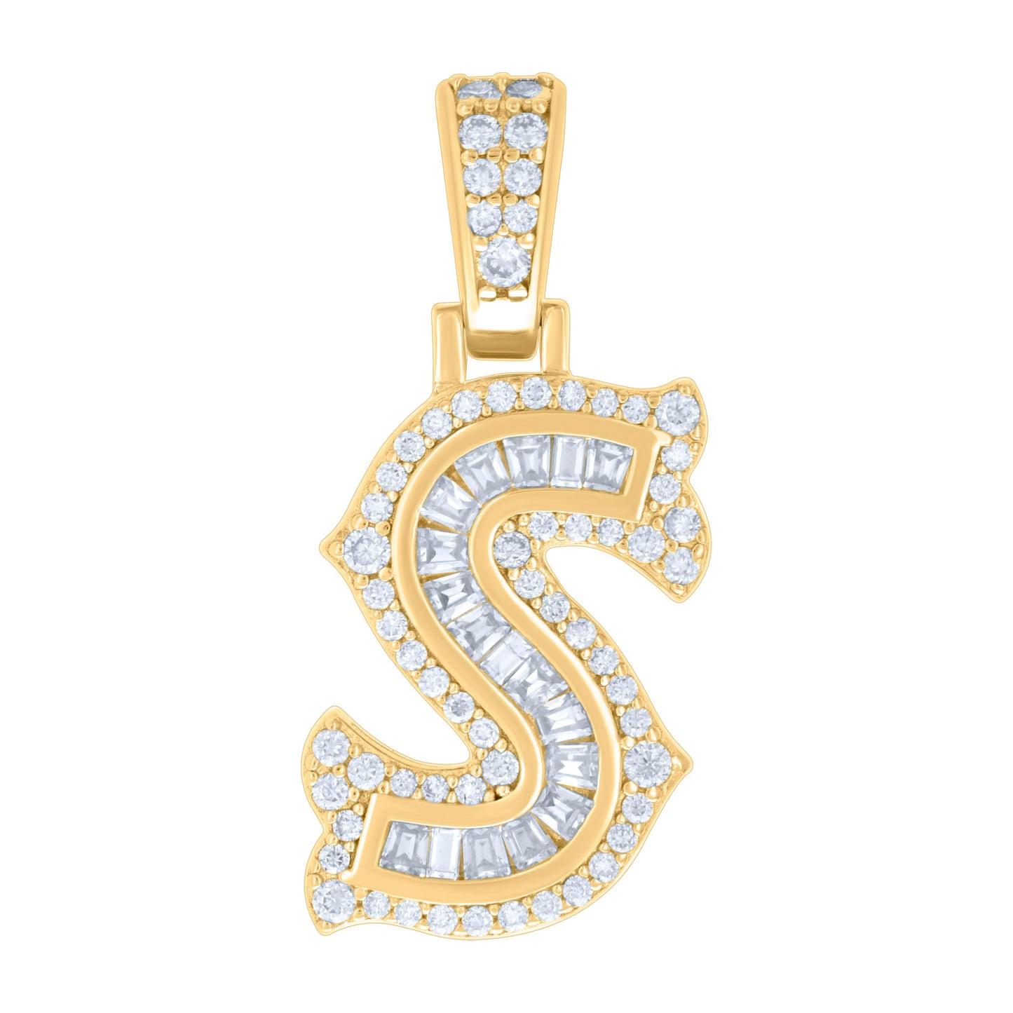 Sterling Silver Or Yellow-tone Unisex Baguette Round Moissanite 0.59ct Initial Alphabet Charm Pendant