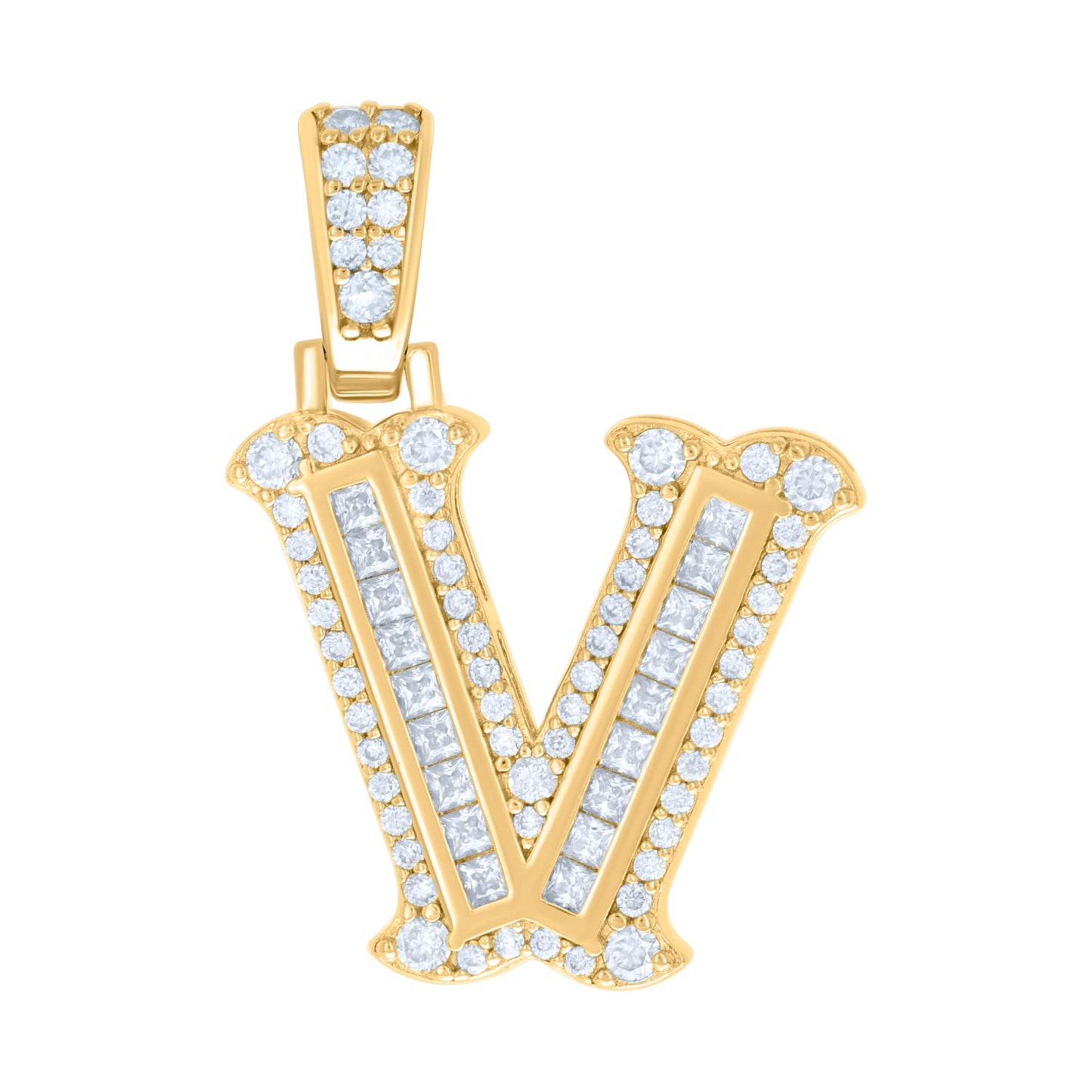 Sterling Silver Or Yellow-tone Unisex Baguette Round Moissanite 0.59ct Initial Alphabet Charm Pendant