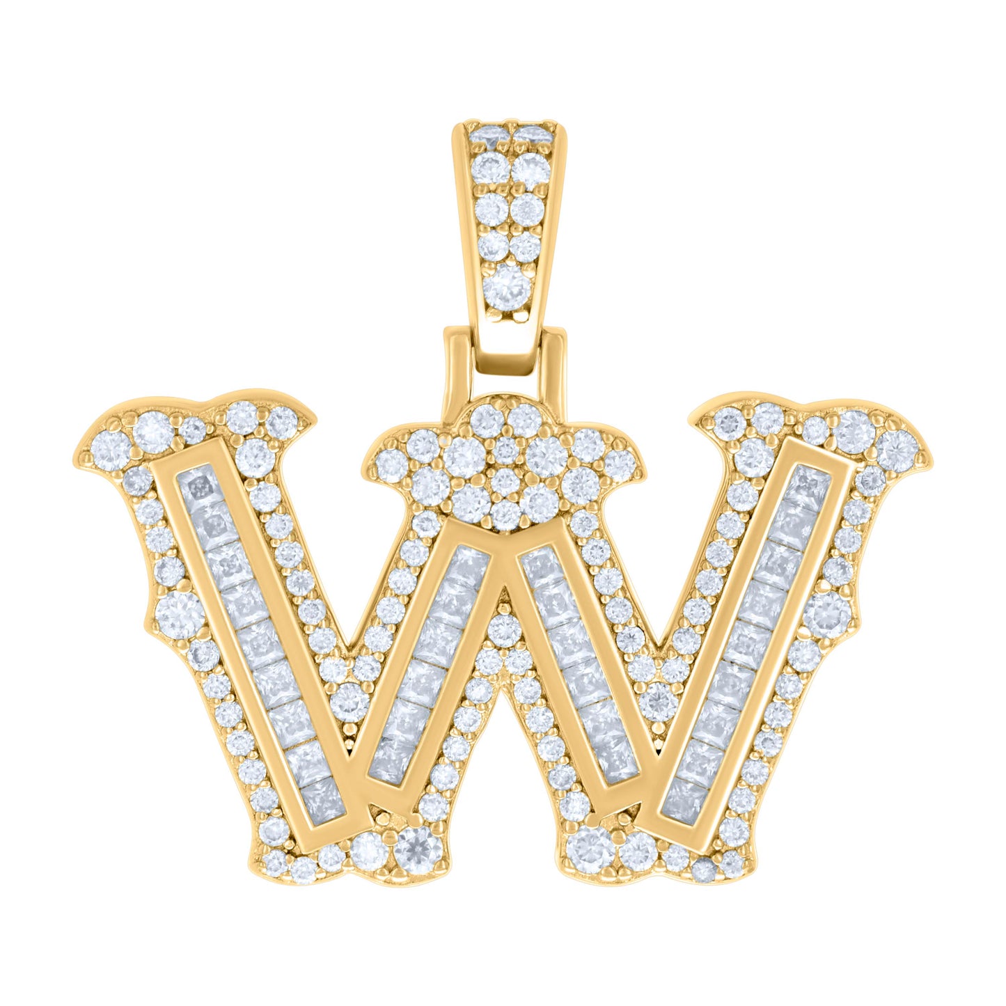 Sterling Silver Or Yellow-tone Unisex Baguette Round Moissanite 0.59ct Initial Alphabet Charm Pendant
