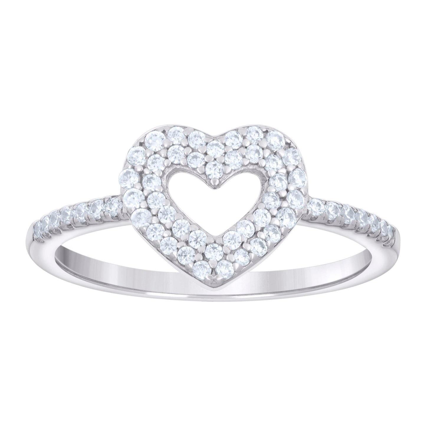 Sterling Silver Women's Cubic-Zirconia Heart Bridal Anniversary Wedding Engagement Band Ring