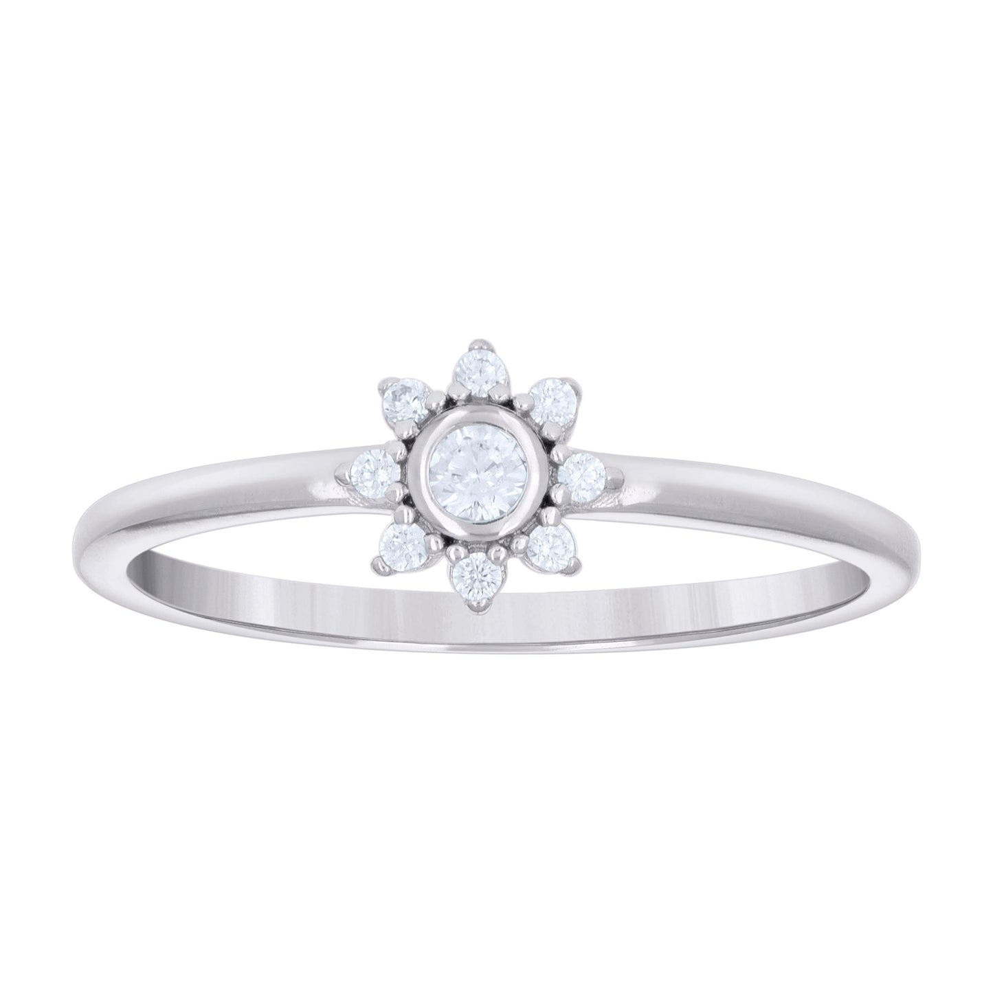 Sterling Silver Womens Cubic-Zirconia Flower Bridal Anniversary Engagement Wedding Ring
