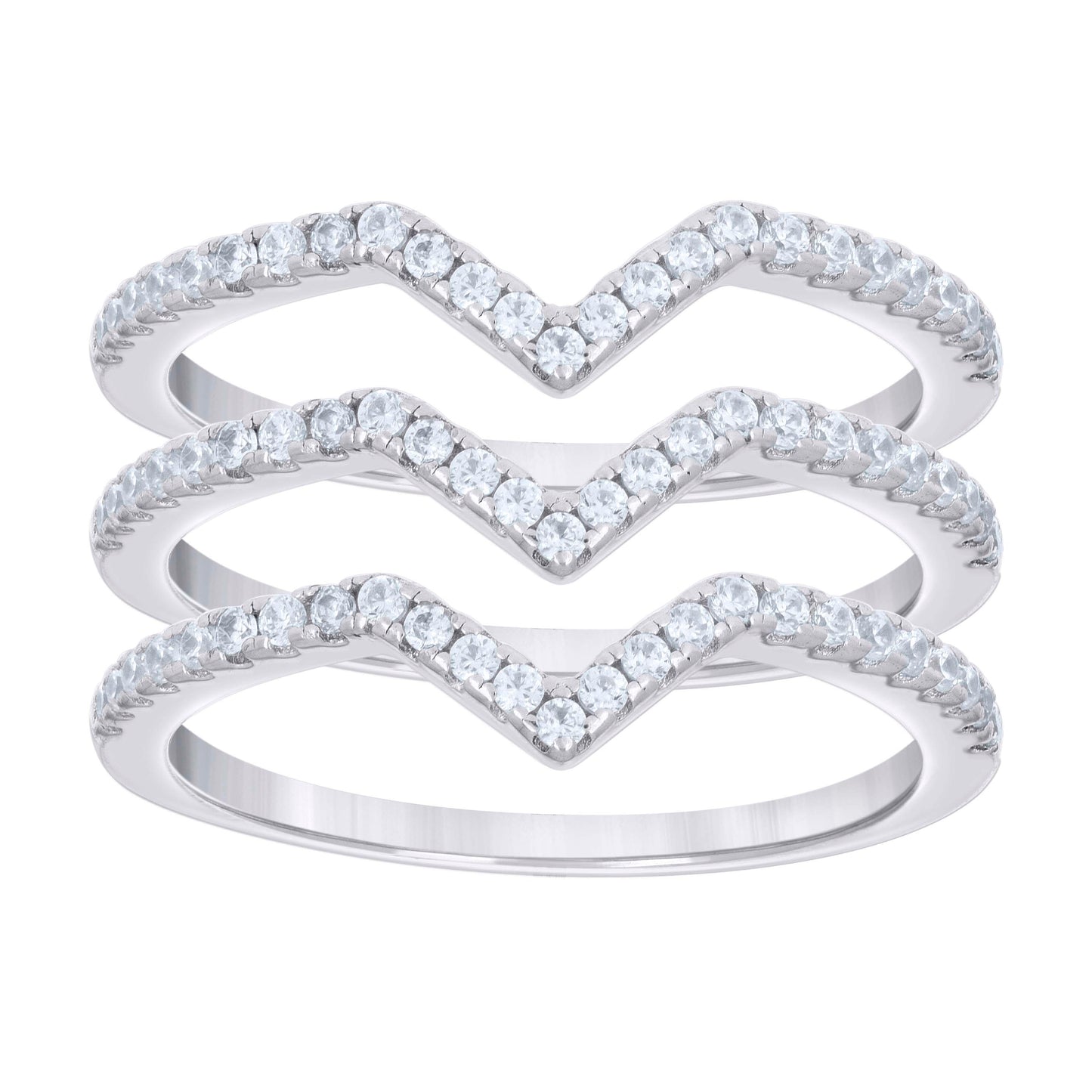 Sterling Silver Womens Cubic-Zirconia Fashion Trio Bridal Anniversary Wedding Engagement Band Ring