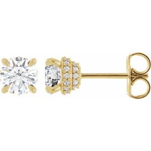 14K Yellow Gold Round 5 Mm 9/10 Ctw Natural Diamond Hidden Halo Earrings