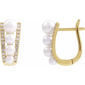 14K Yellow Gold Pearl 5 Mm Freshwater Pearl And 1/4 Ctw Natural Diamond Hoop Earrings