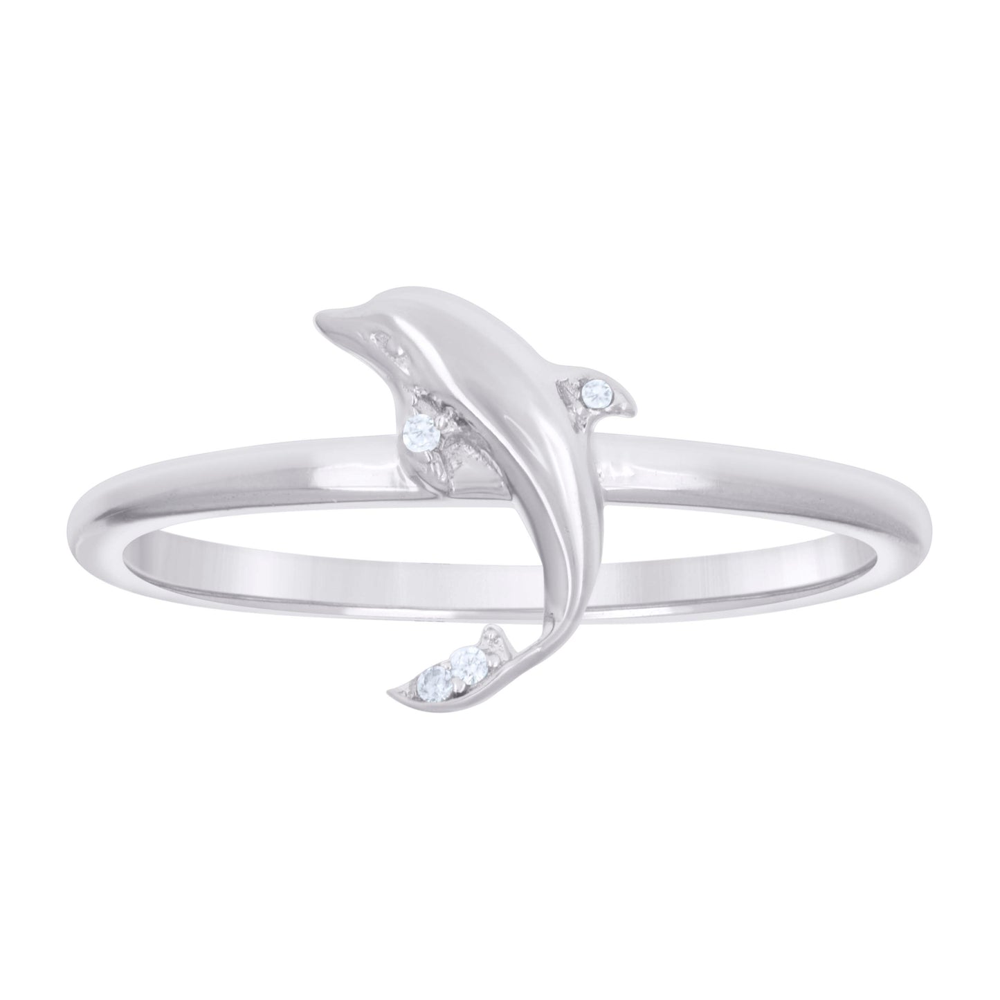 Sterling Silver Womens Cubic-Zirconia Dolphin Ocean Life Bridal Anniversary Wedding Engagement Band Ring