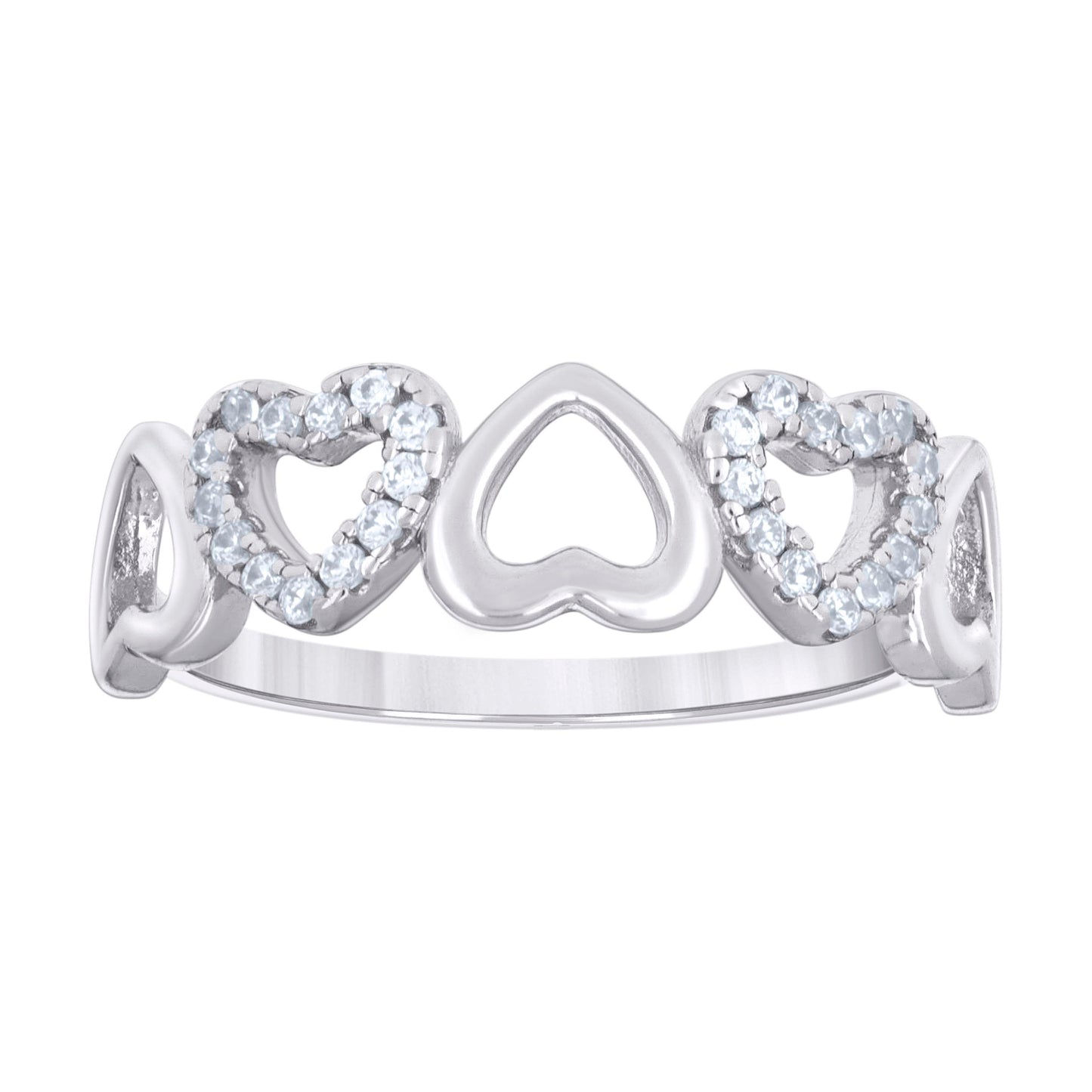 Sterling Silver Womens Cubic-Zirconia Alternating Heart Bridal Anniversary Wedding Engagement Band Ring