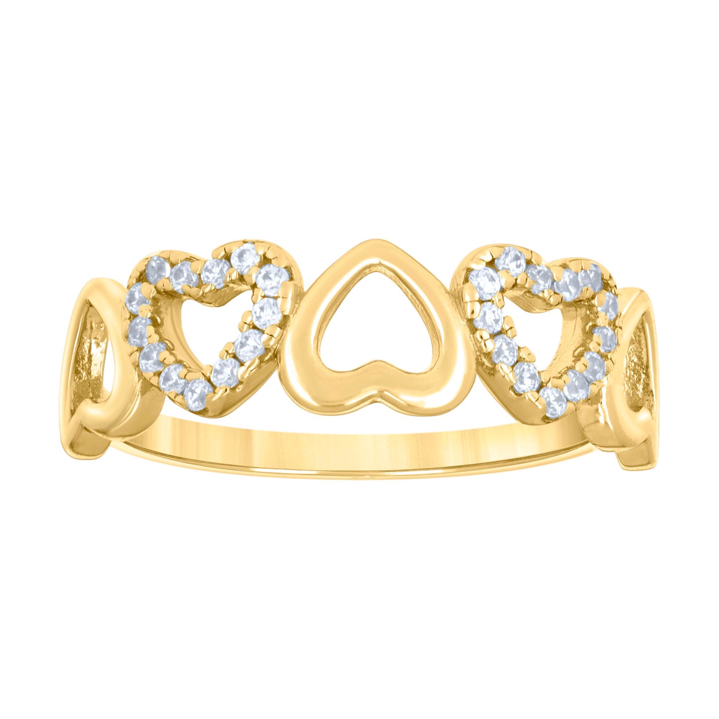 Sterling Silver Yellow-tone Womens Cubic-Zirconia Alternating Heart Bridal Anniversary Wedding Engagement Band Ring