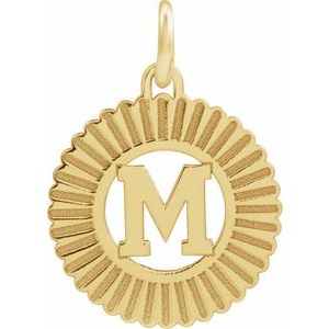 10K Yellow Gold Initial M 15 X 17 Mm Polished Sunburst Initial Pendant