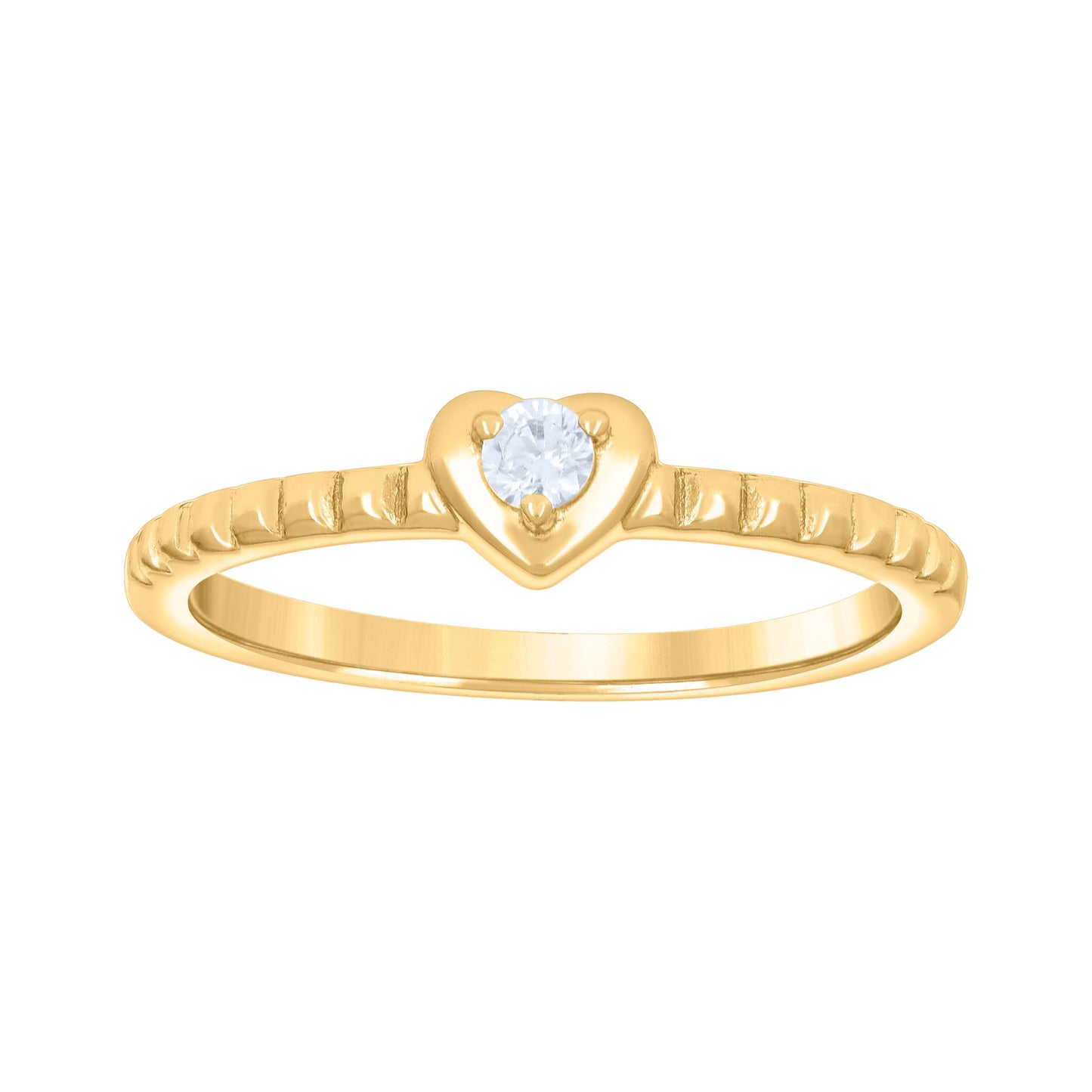 Sterling Silver Yellow-tone Womens Cubic-Zirconia Heart Bridal Anniversary Wedding Engagement Band Ring