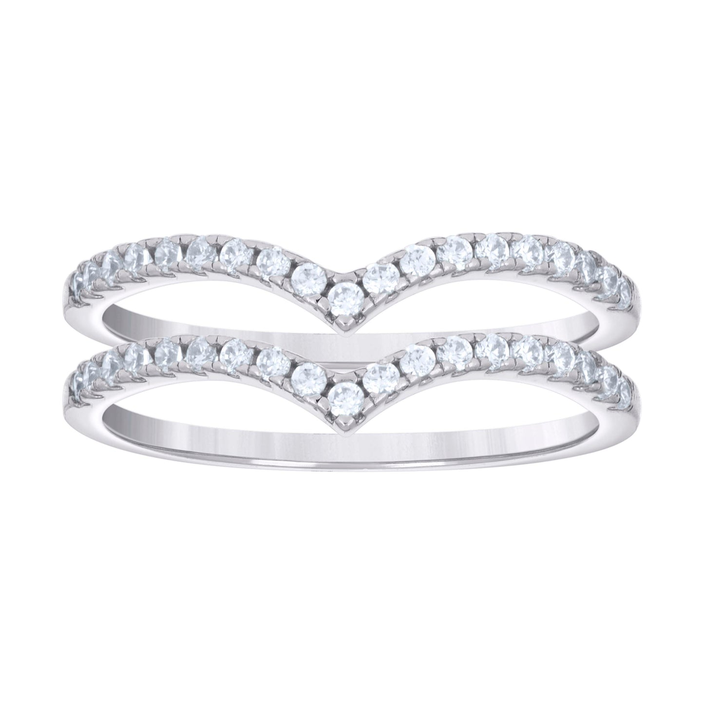 Sterling Silver Womens Cubic-Zirconia V-Shape Fashion Bridal Anniversary Wedding Engagement Band Ring Sizes 5 - 9