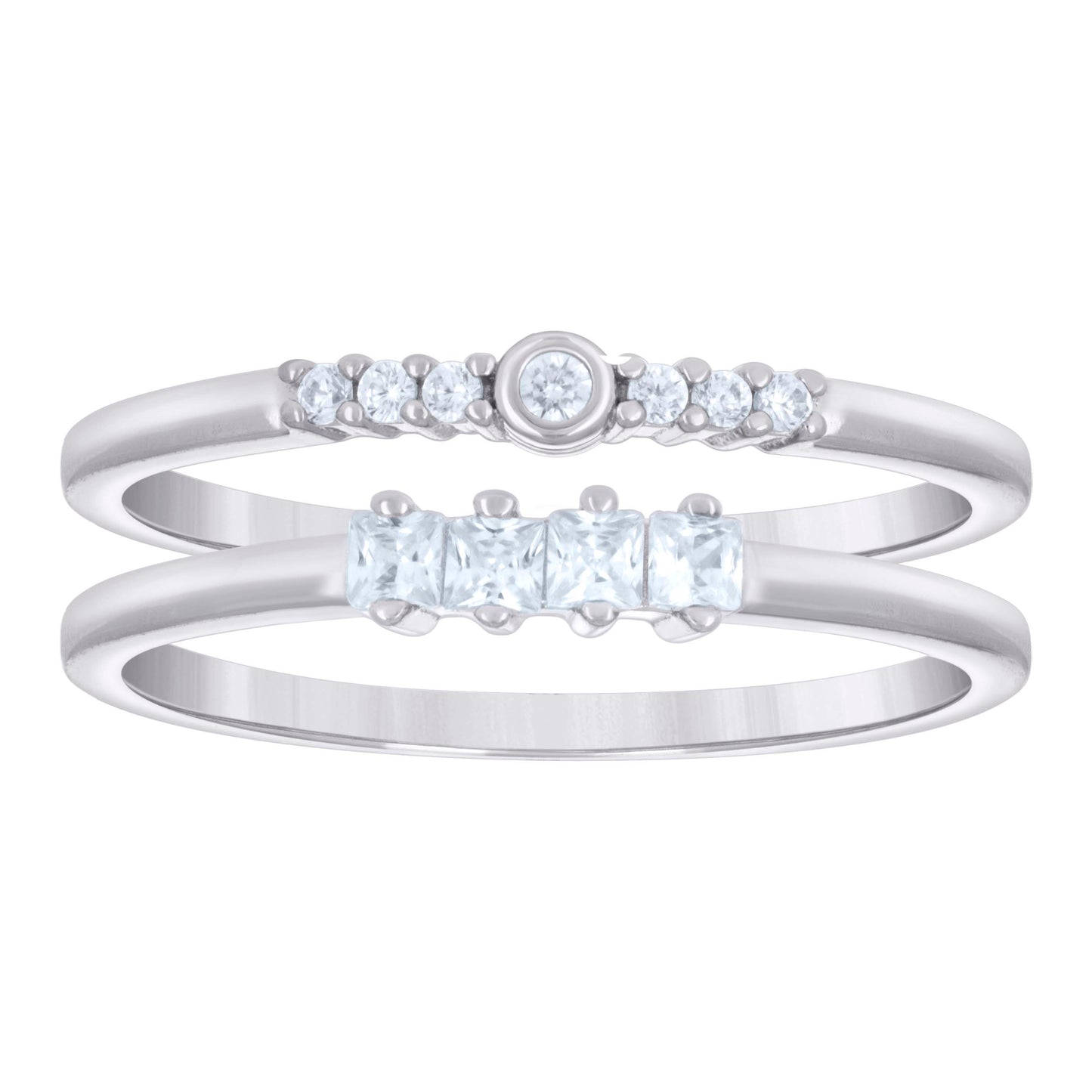 Sterling Silver Women's Princess-cut Round Cubic-Zirconia Duo Bridal Anniversary Wedding Engagement Band Ring Set