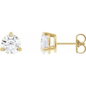 14K Yellow Gold Round 4Mm I1, G-H 3/8 Ctw Natural Diamond 3-Prong Pre-Notched Claw Friction Back Earrings
