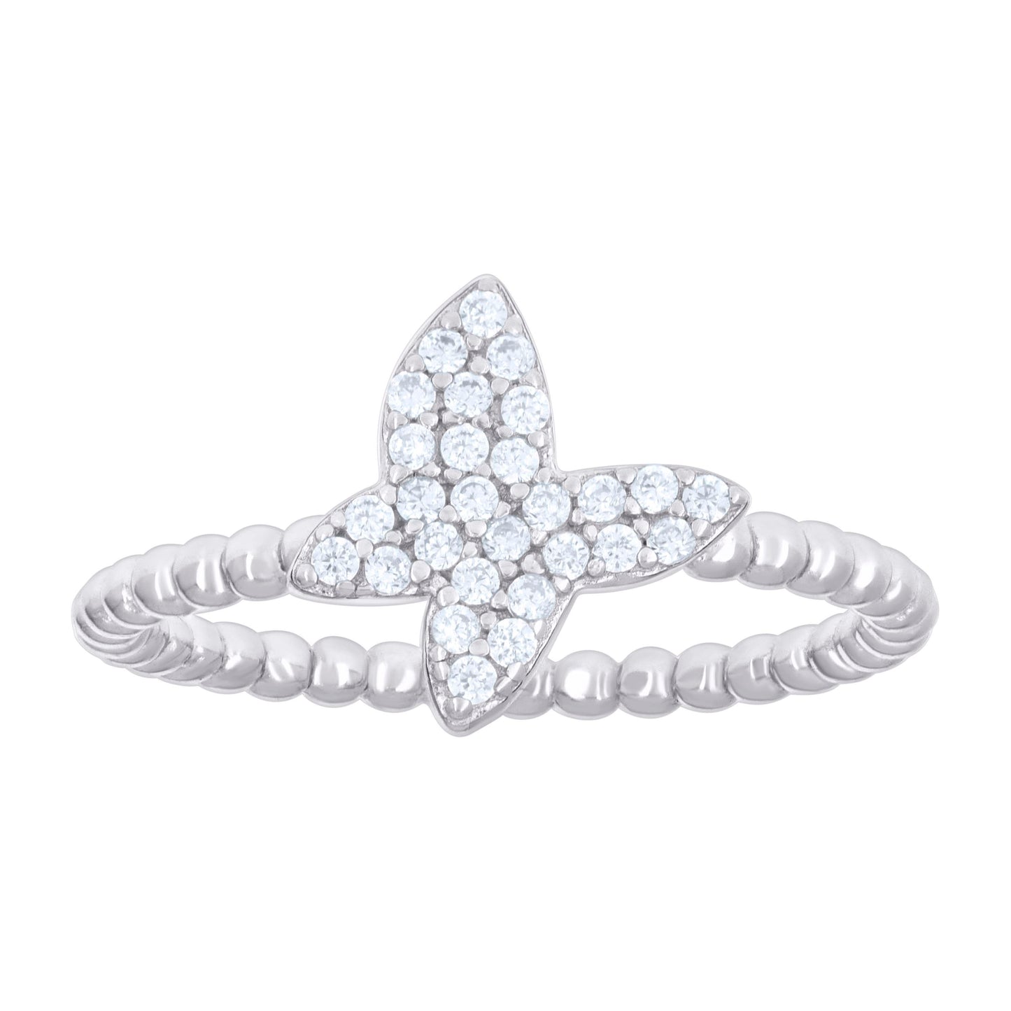 Sterling Silver Womens Cubic-Zirconia Butterfly Beaded Fashion Bridal Anniversary Wedding Engagement Band Ring