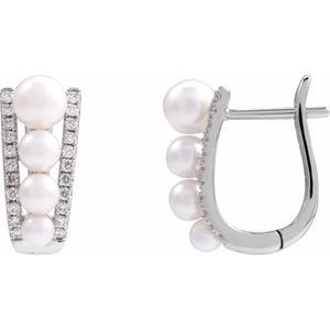 14K White Gold Pearl 5 Mm Freshwater Pearl And 1/4 Ctw Natural Diamond Hoop Earrings