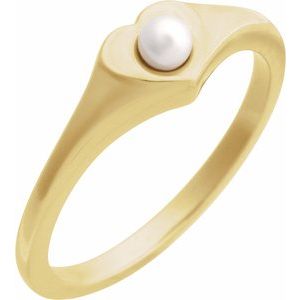 14K Yellow Gold Cultured Akoya Pearl Pearl 3 Mm Polished Cultured Pearl Heart Ring Size 7