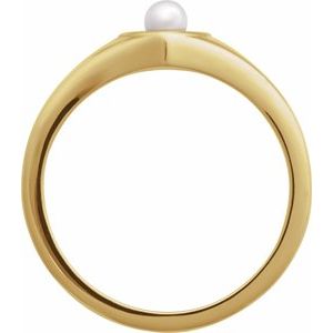 14K Yellow Gold Cultured Akoya Pearl Pearl 3 Mm Polished Cultured Pearl Heart Ring Size 7